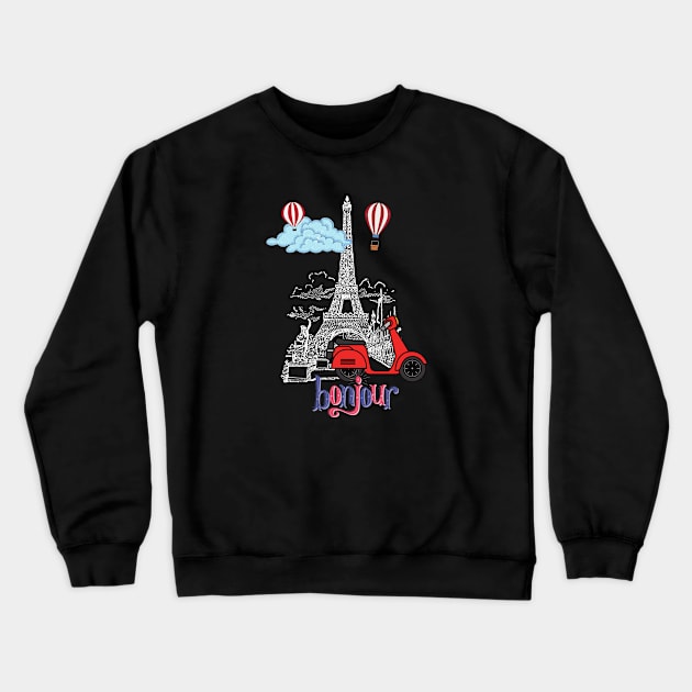 Addicted to Paris (Bonjour_Black Background) Crewneck Sweatshirt by leBoosh-Designs